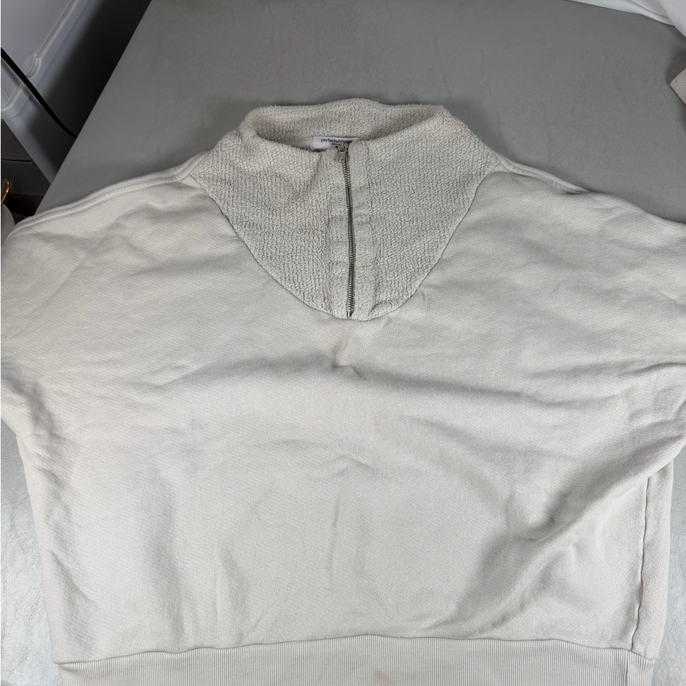 perfectwhitetee Kiva Cream Mixed Media 3/4 Zip Sweatshirt M - Picture 6 of 9